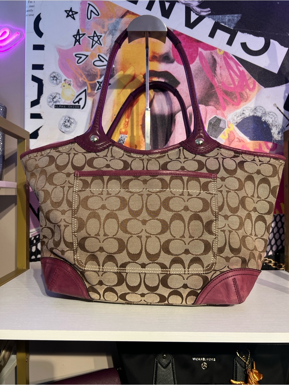 Coach Bleecker signature canvas tote bag with burgundy leather trim - Picture 4 of 10